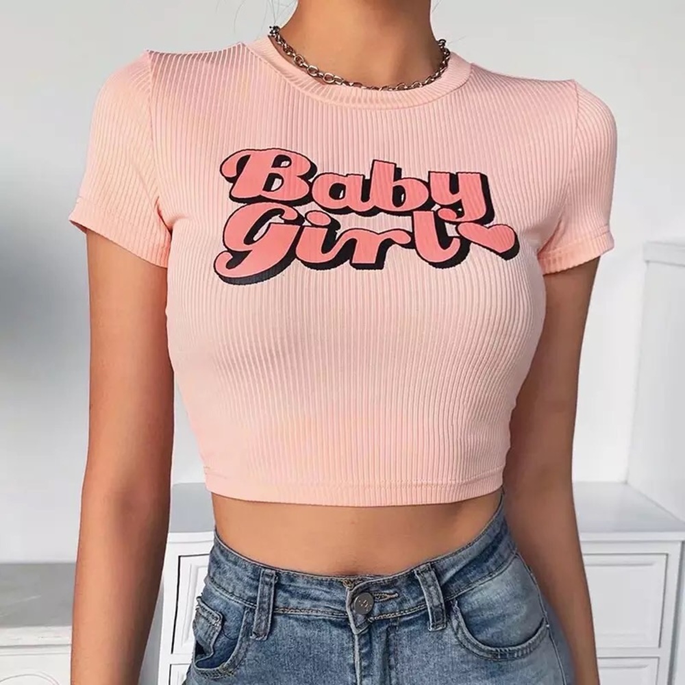 Cute baby girl graphic tee short sleeve crop top